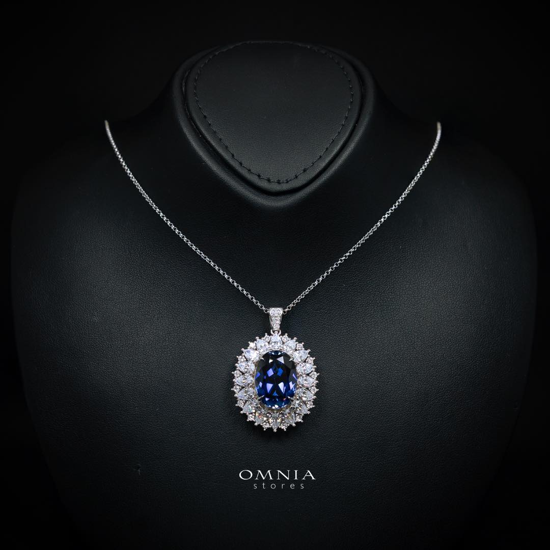 Zayra Lab Grown With GRC Certified Saphhire Blue Stones Necklace and Earrings Set in 925 Silver - Image 2