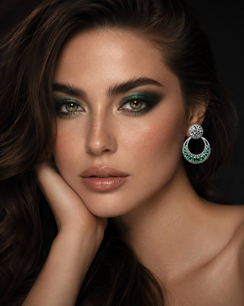 Omnia Hilf Green Silver Drop Earrings in 925 Silver High Quality White Simulated Diamond Stones - Image 3