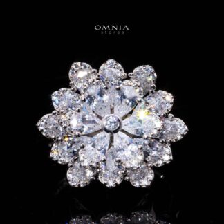 Omnia Damiyah White Floral Silver Ring in 925 Silver with High Quality Simulated Diamonds