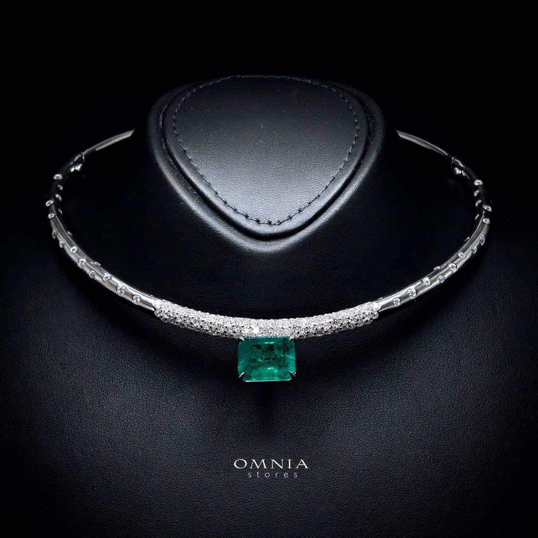 Omnia Kouther Green Necklace In 925 Silver High Quality Certified Lab Crafted Stones