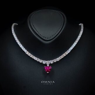 Omnia Zohra White and Red Heart Shape Pendant Necklace In 925 Silver High Quality Certified Lab Crafted Stones