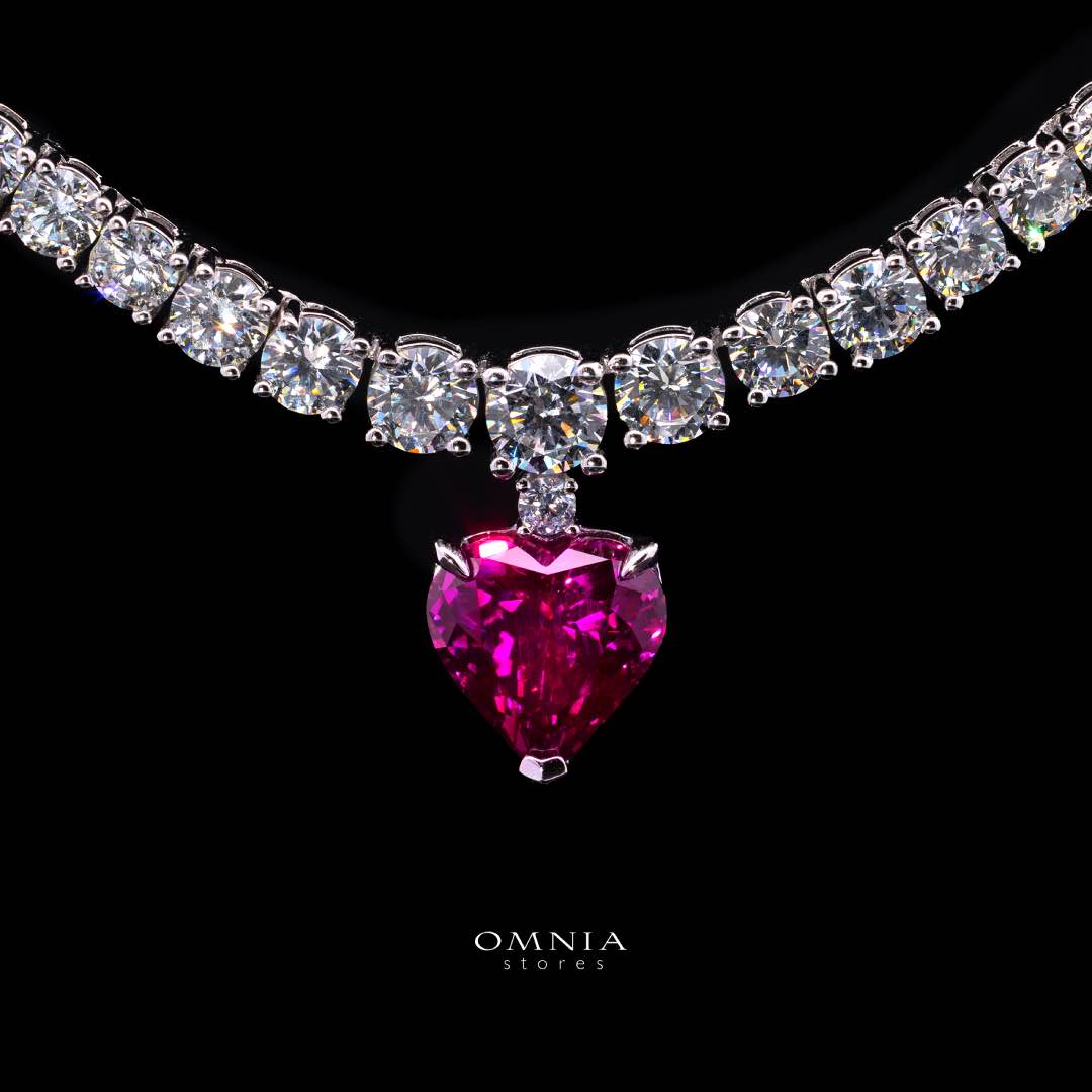Omnia Zohra White and Red Heart Shape Pendant Necklace In 925 Silver High Quality Certified Lab Crafted Stones - Image 2
