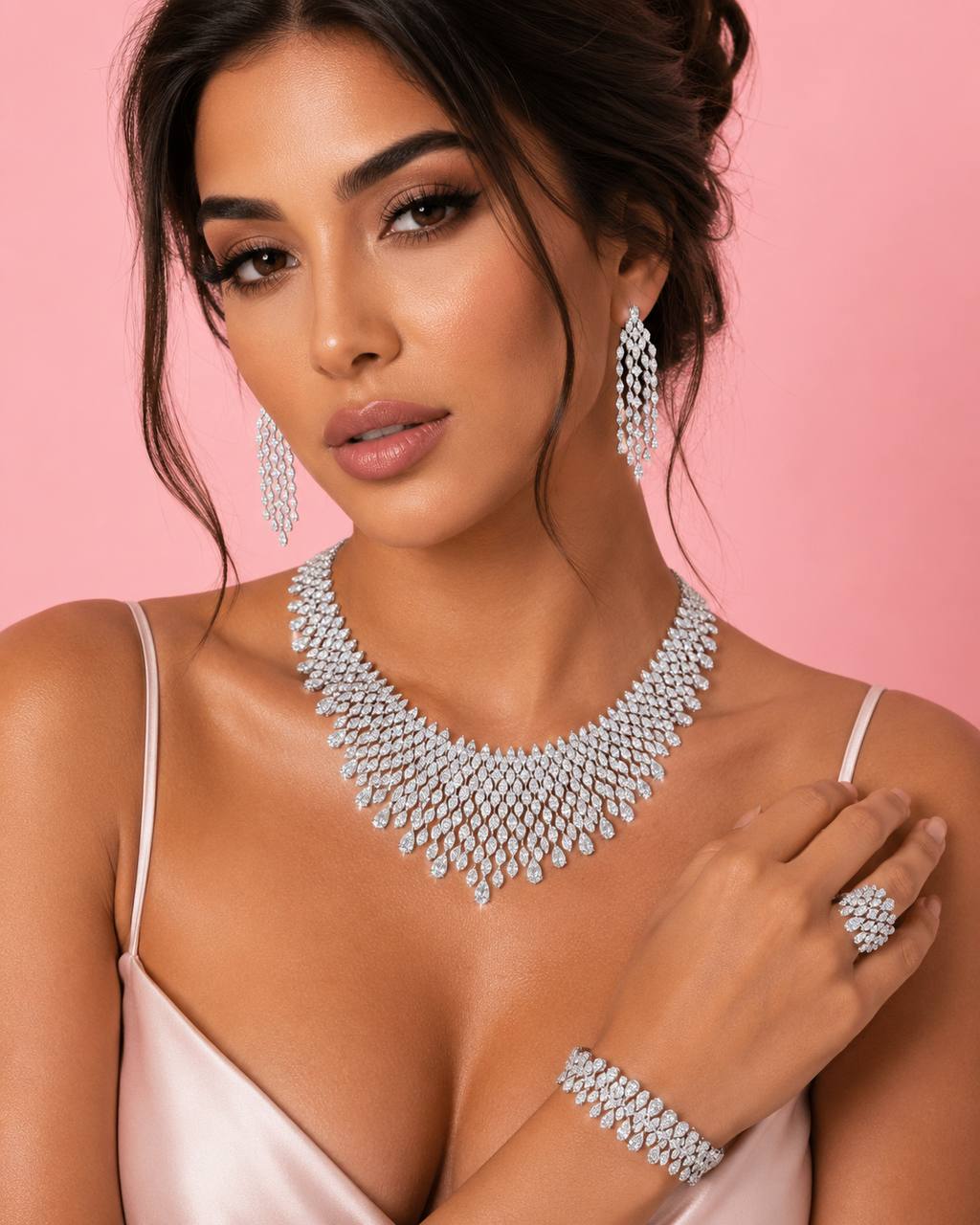 Omnia Raawiya White Luxury Bridal Set In Rhodium Plated with High Quality Zircon Stones - Image 3