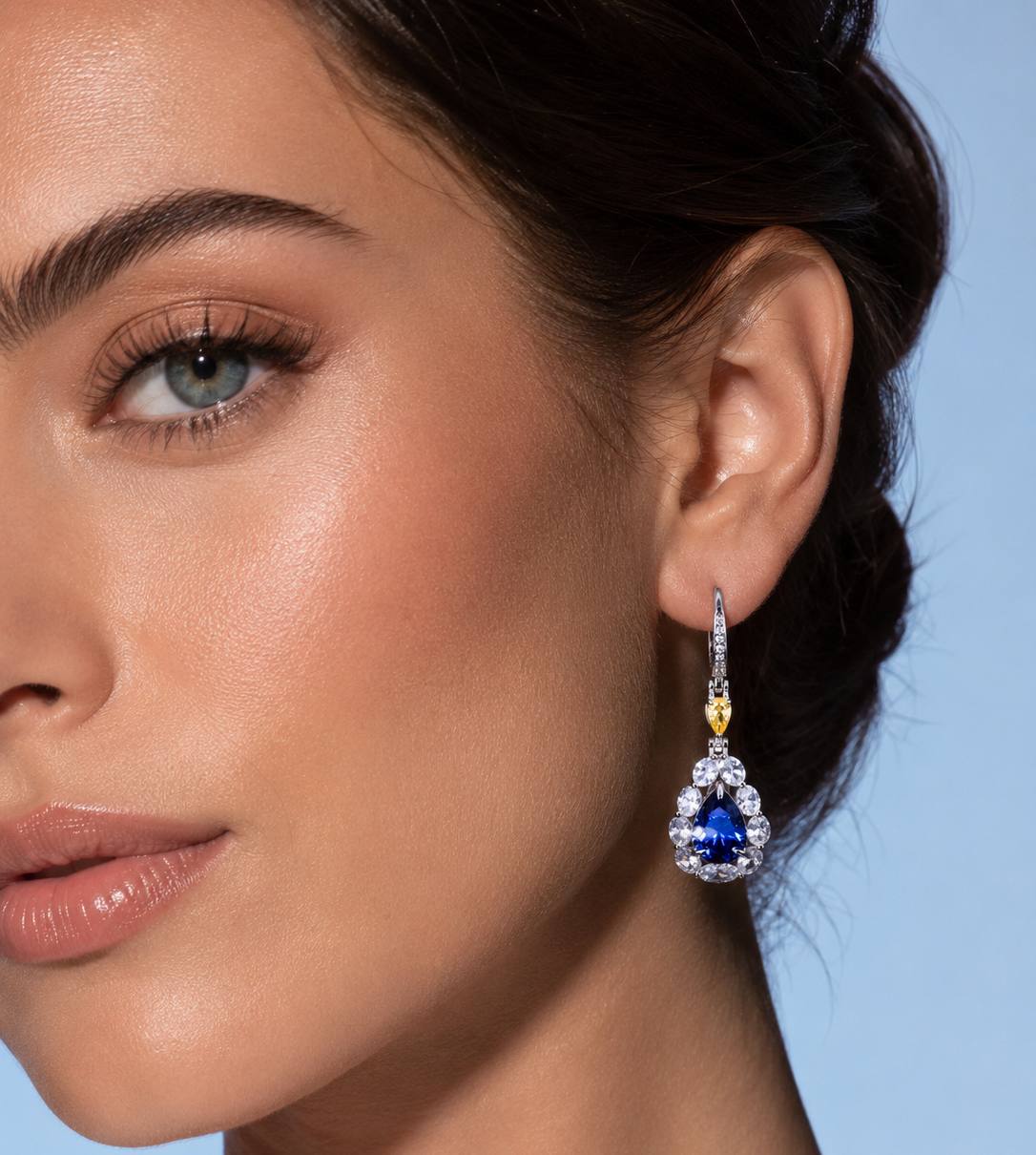 Omnia Amarah Blue & Yellow Stone Drop Earrings in 925 Silver with High Quality Simulated Diamonds - Image 2