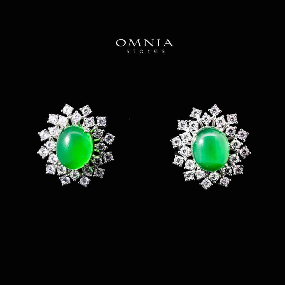 Omnia Nadia Green and White Silver Stud Earrings in 925 Silver High Quality Simulated Diamond Stones - Image 3