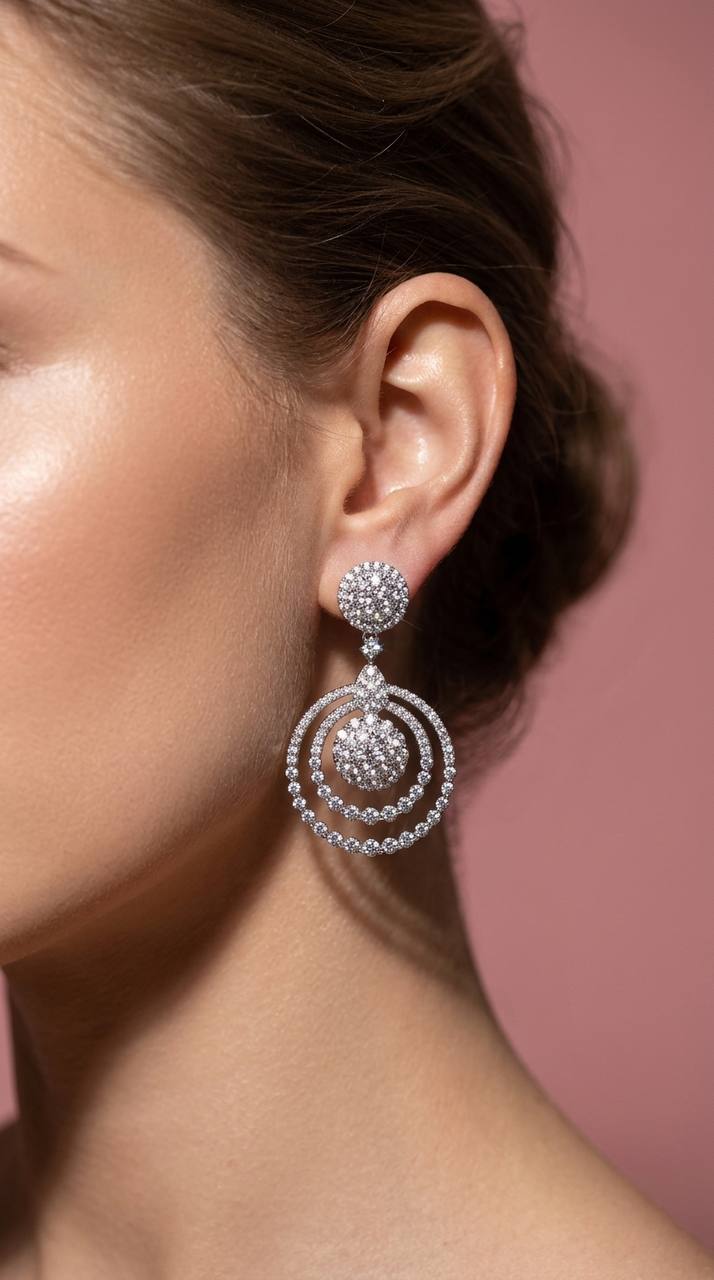 Omnia Rafeea White Silver Drop Earrings With High Quality Certified Lab Crafted Stones In 925 Silver - Image 2