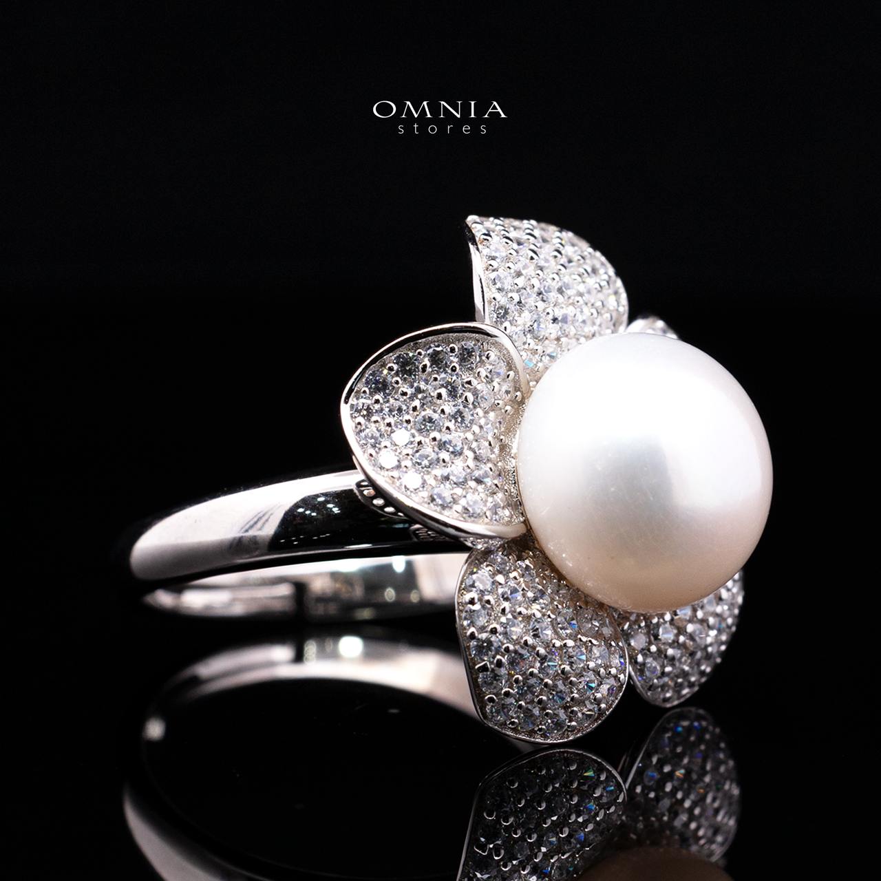 Omnia Najaah Floral Fresh Water Pearl Ring in 925 Silver In High Quality Simulated Diamonds - Image 3