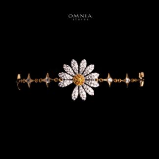 Omnia Mahira Gold Floral Bracelet With High Quality Ceritified Lab Crafted Stones In 925 Silver