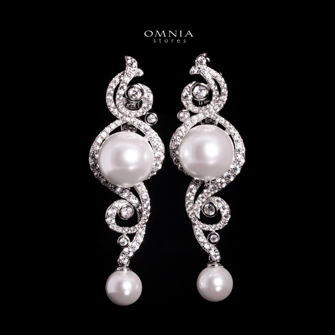 Omnia Naira Silver Pearl Drop Earrings In 925 Silver With High Quality Lab Crafted Stones - Image 2