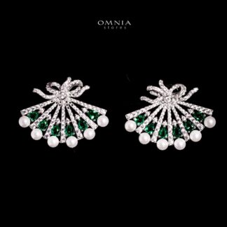 Omnia Azra Pearl White and Green Earrings With High Quality Certified Lab Crafted Stones In 925 Silver