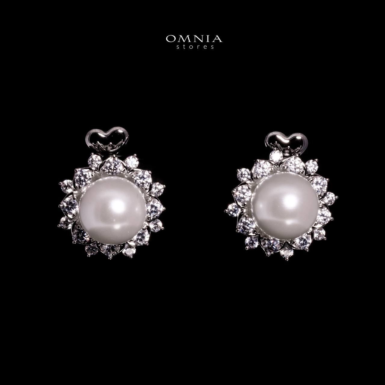 Omnia Alaya White Pearl Earrings With High Quality Lab Crafted Stones In 925 Silver