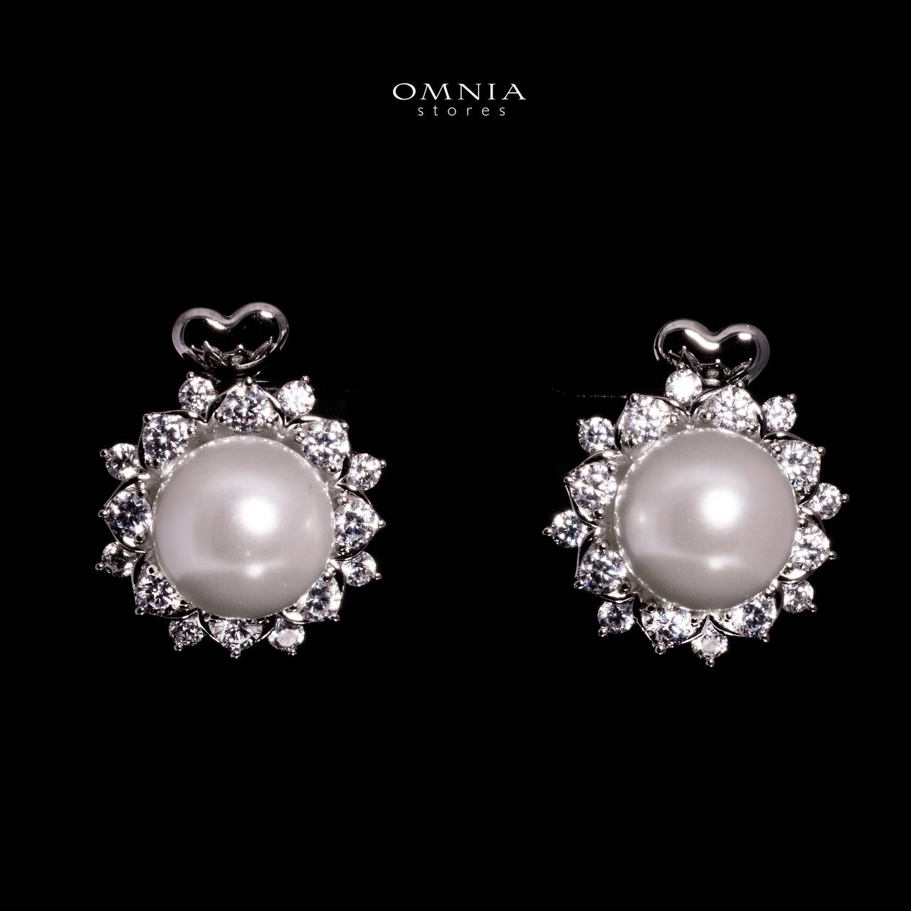 Omnia Alaya White Pearl Earrings With High Quality Lab Crafted Stones In 925 Silver - Image 2