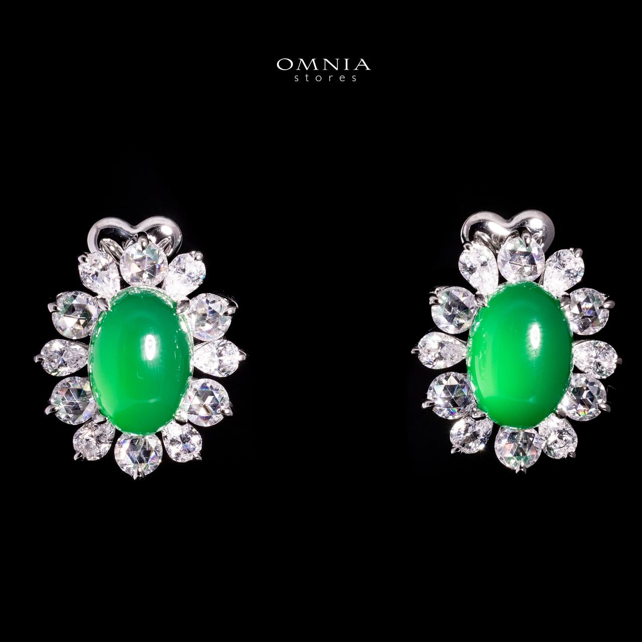 Omnia Dina White and Green Floral Stud Earrings In 925 Silver With High Quality Lab Crafted Stones - Image 3