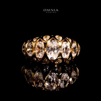 Omnia Manha Gold Ring With High Quality Certified Lab Crafted Stones In 925 Silver