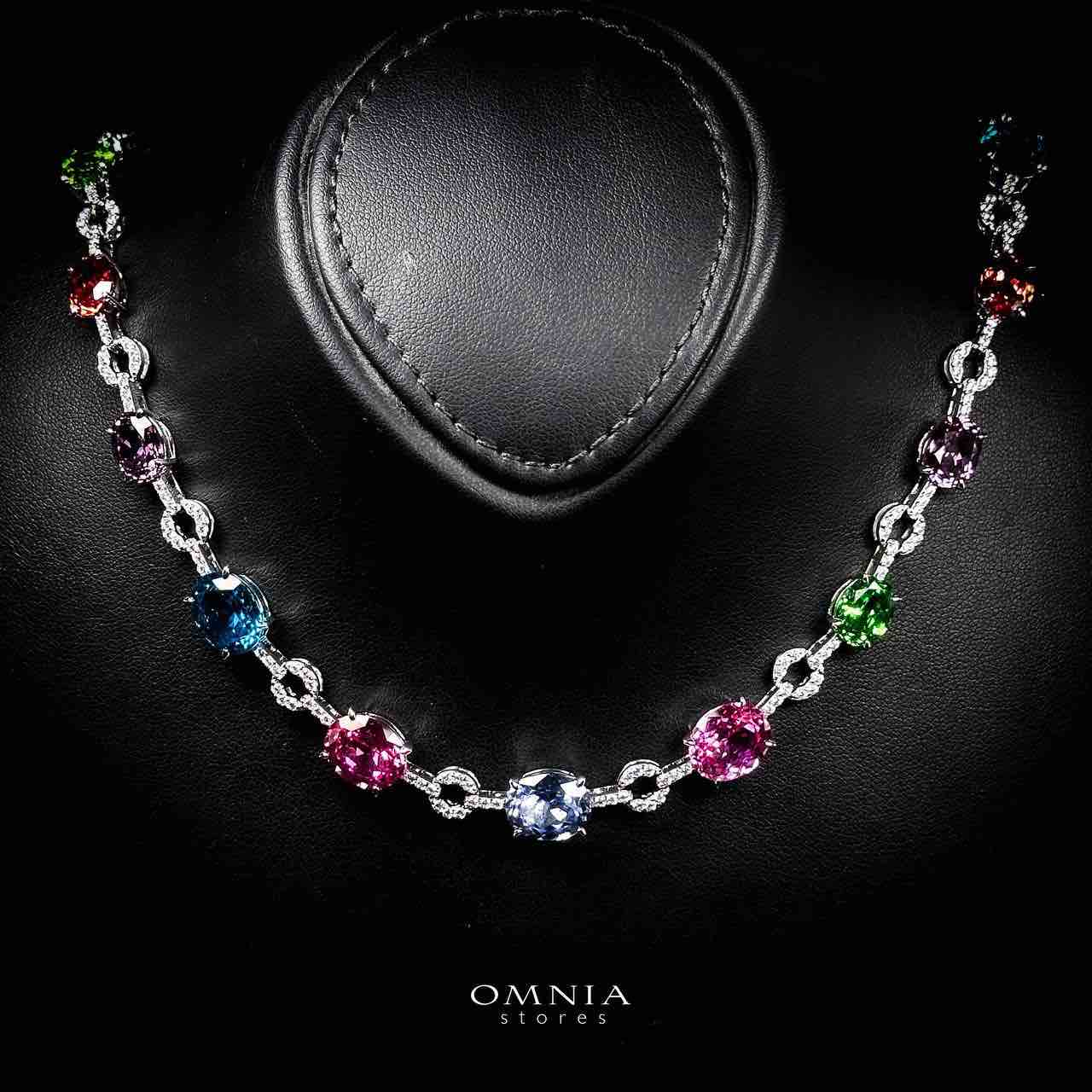 Omnia Reina Multi Color Necklace In 925 Silver With High Quality Lab Crafted Stones 43CM - Image 2