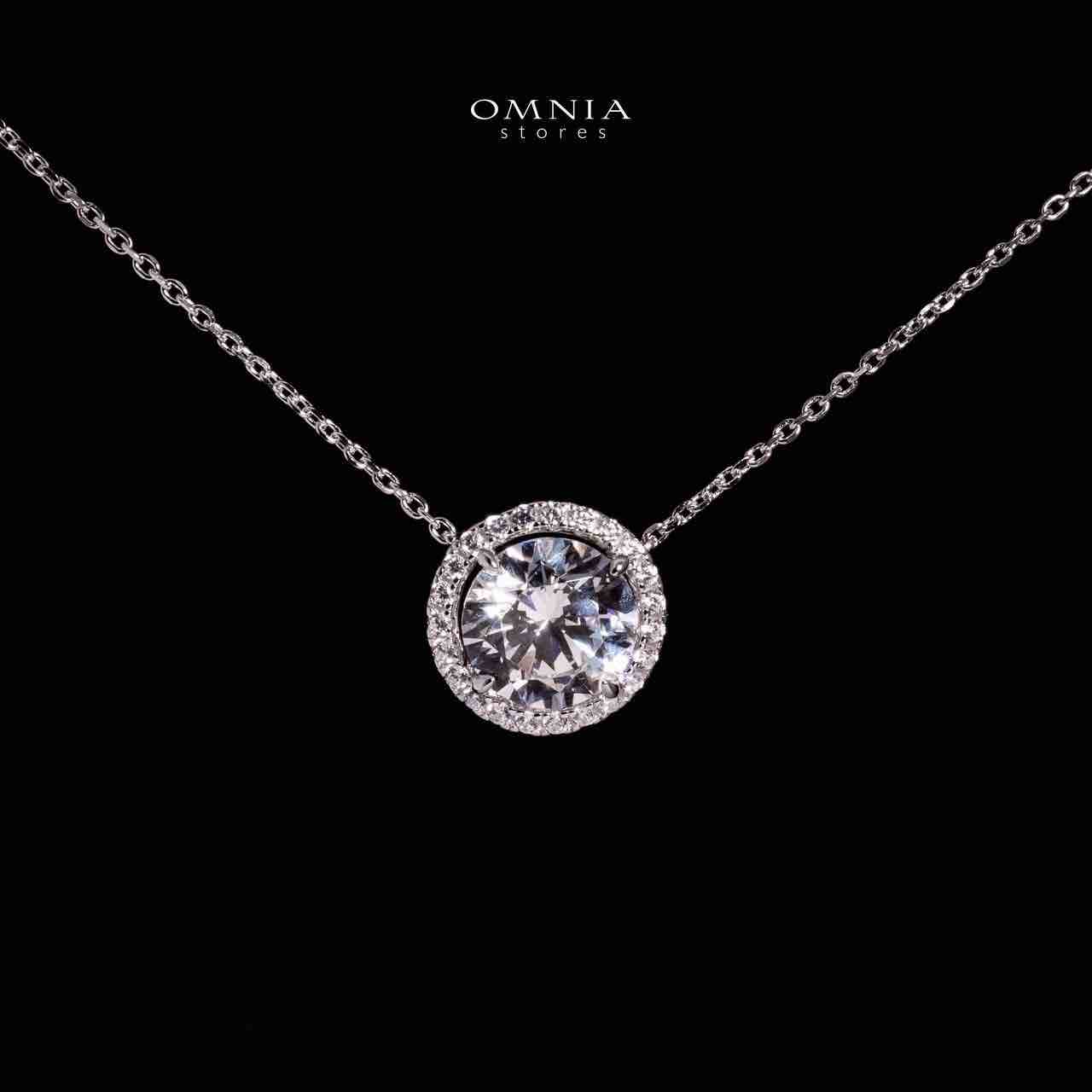 Omnia Reya White Round Pendant Necklace With High Quality Lab Crafted Stones In 925 Silver