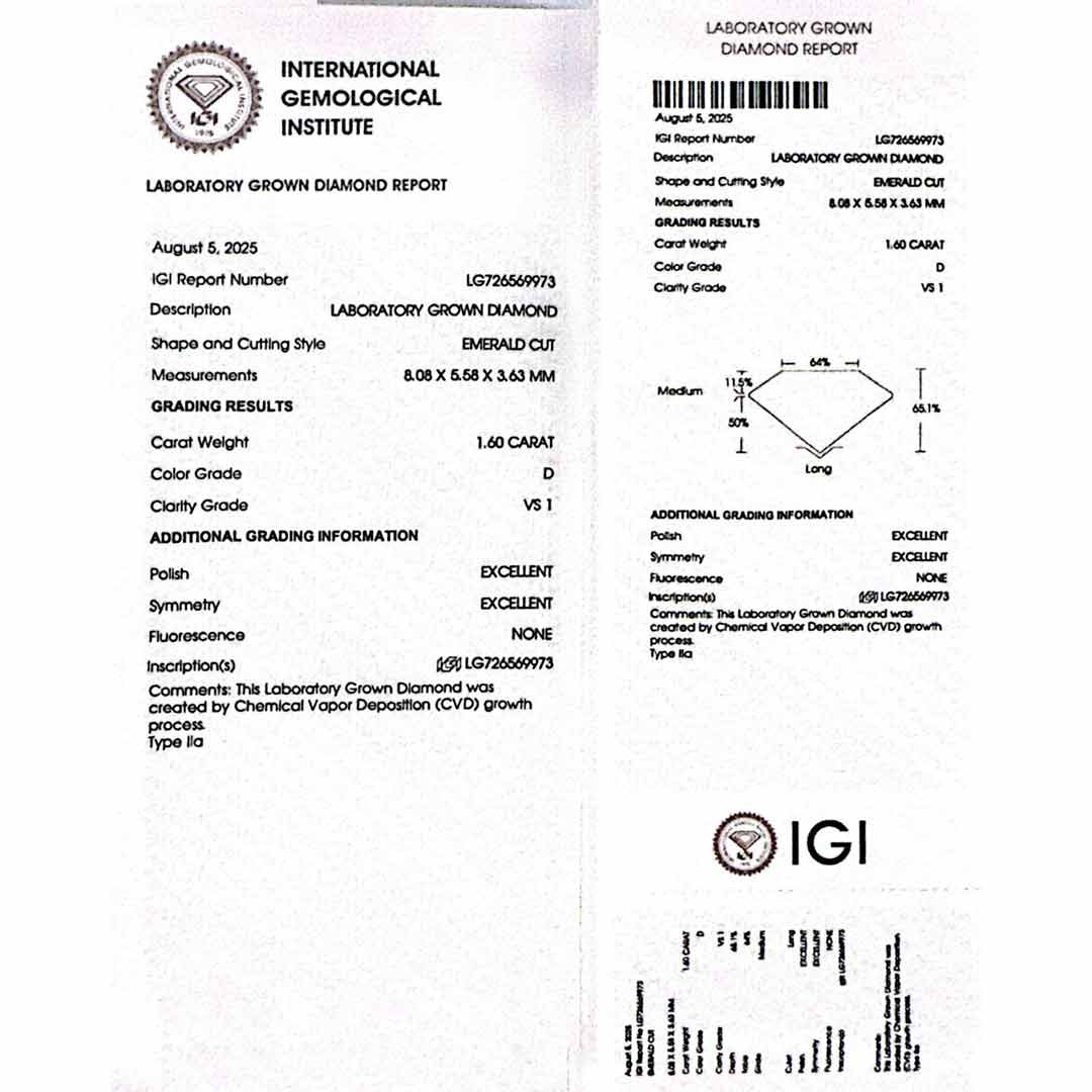 Aysha Lab Grown IGI Certified Emerald Cut D VS1 White Ring High Quality 925 Silver 1.60ct - Image 5
