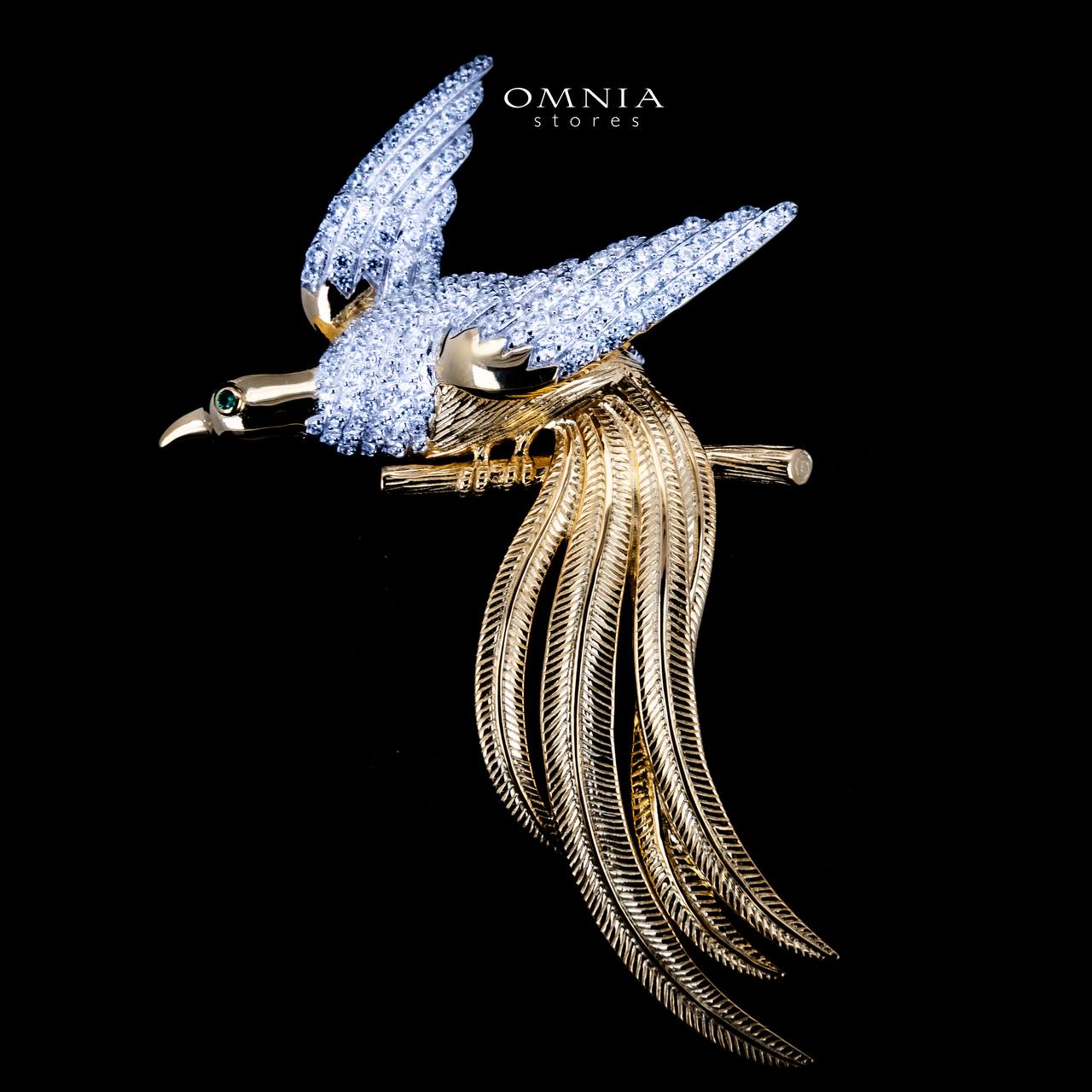 Omnia Aiman Silver and Gold Bird Brooch in 925 Silver High Quality Simulated Diamond Stones - Image 2