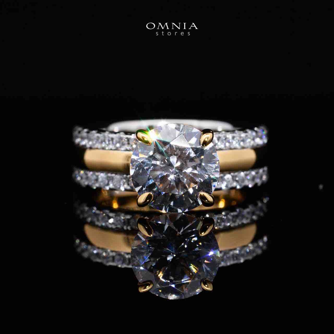Omnia Zaira White and Gold Ring With High Quality Certified Lab Crafted Stones In 925 Silver - Image 2