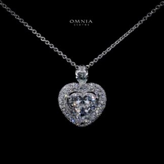 Omnia Amela White Heart Pendant Necklace With High Quality Certified Lab Crafted Stones In 925 Silver