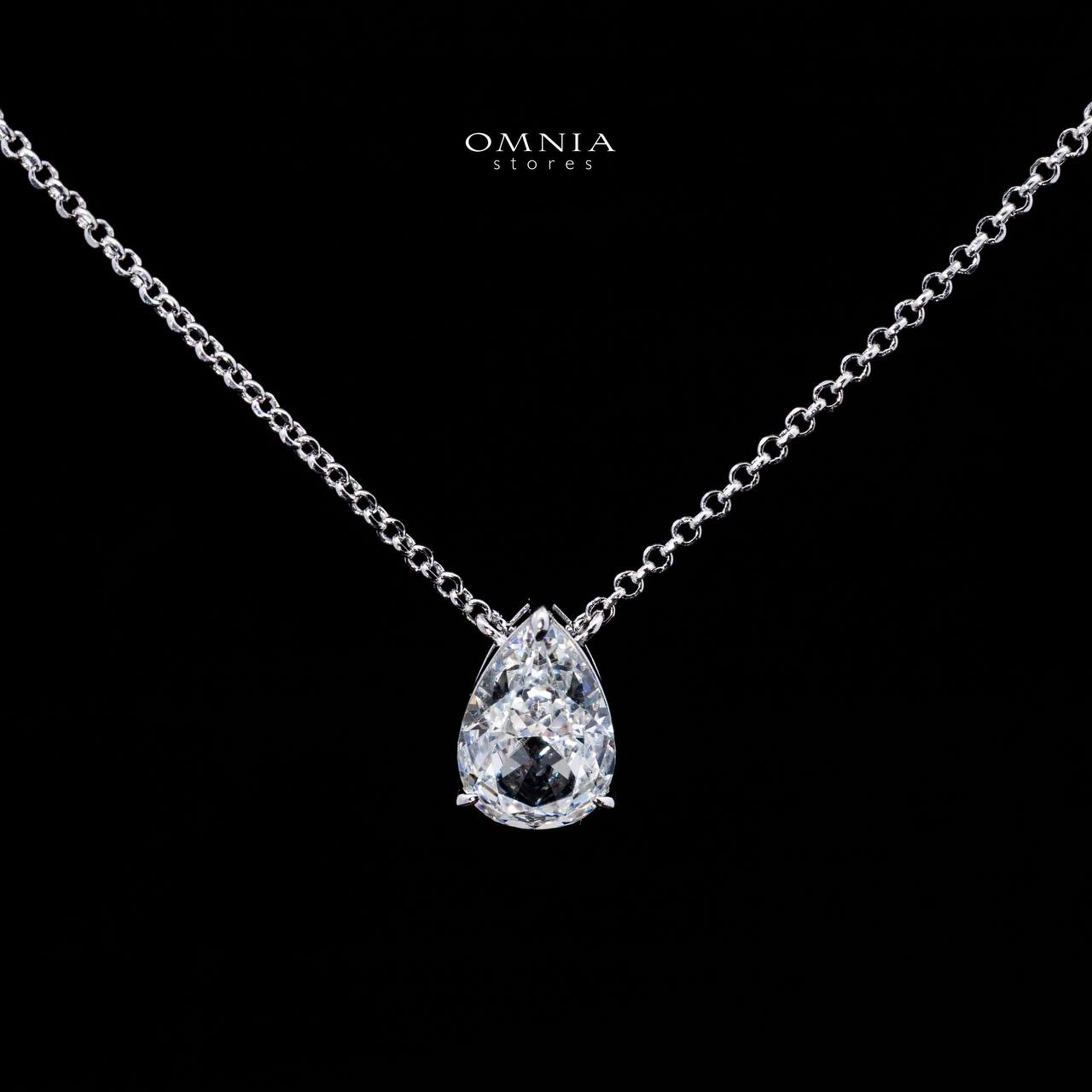Omnia Raia White Pear Pendant Necklace With High Quality Lab Crafted Stones In 925 Silver