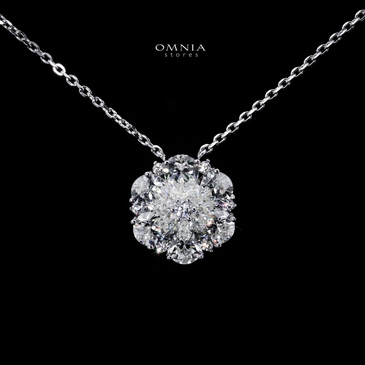 Omnia Yosra White Floral Pendant Necklace With High Quality Certified Lab Crafted Stones In 925 Silver - Image 2
