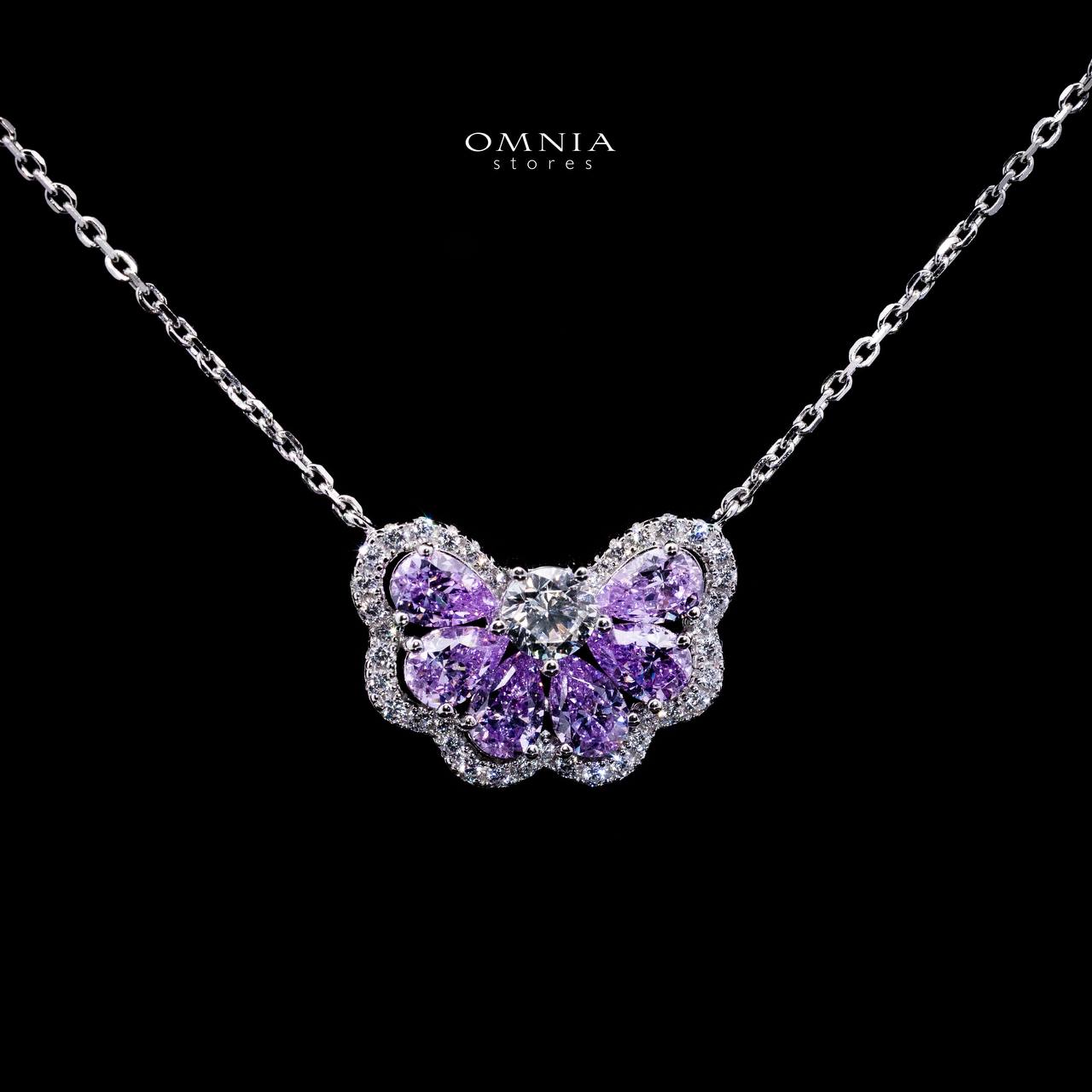 Omnia Minsa White and Purple Floral Pendant Necklace With High Quality Certified Lab Crafted Stones In 925 Silver - Image 2