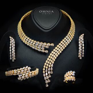 Omnia Amrah Luxury Bridal White and Gold Full Set in High Quality Zircon Stone Rhodium Plated