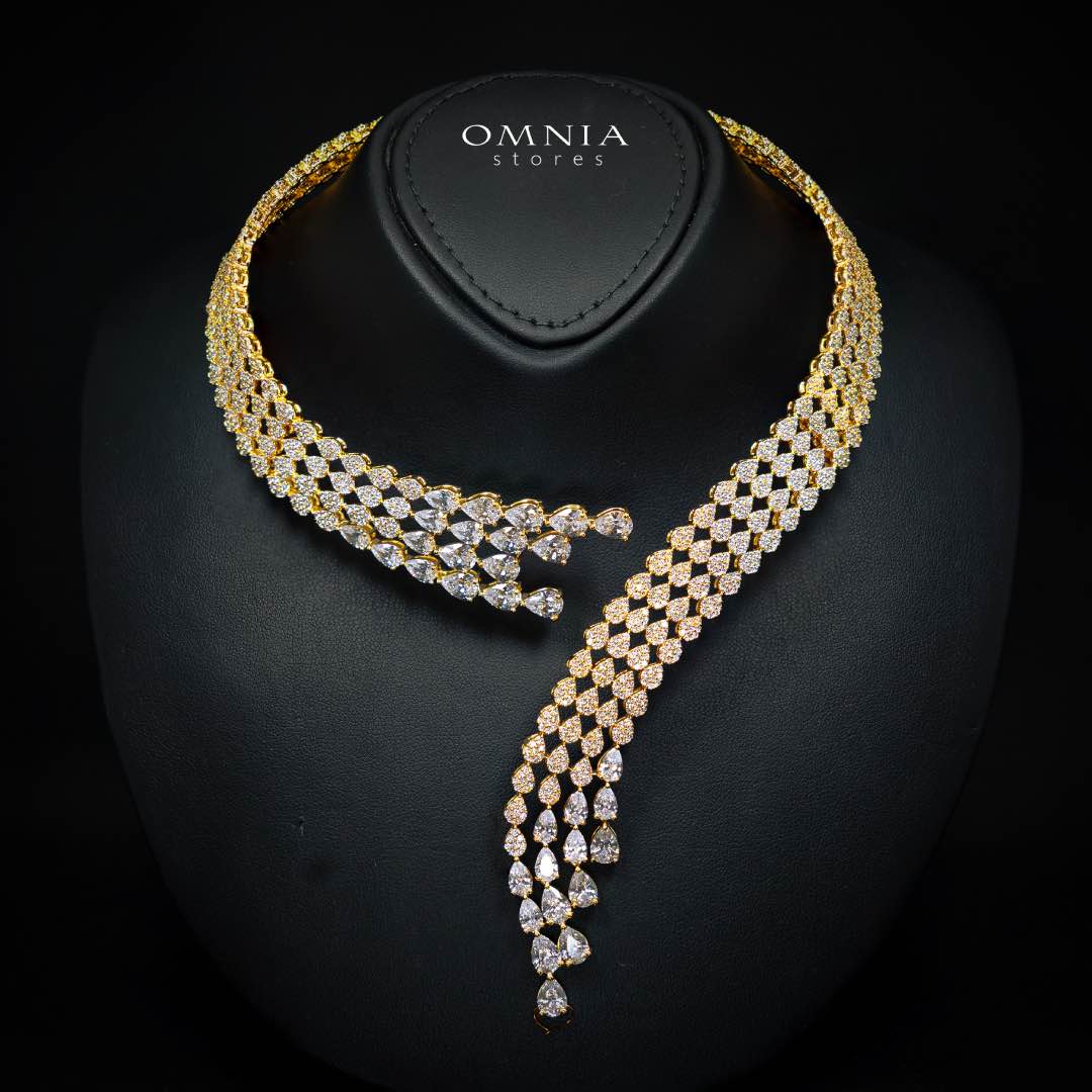 Omnia Amrah Luxury Bridal White and Gold Full Set in High Quality Zircon Stone Rhodium Plated - Image 2