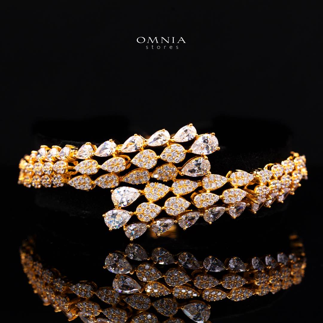 Omnia Amrah Luxury Bridal White and Gold Full Set in High Quality Zircon Stone Rhodium Plated - Image 3