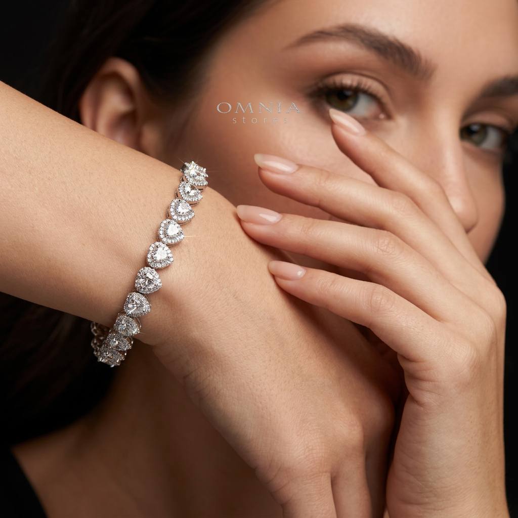 Omnia Ayeza Heart Silver Bracelet in 925 Silver High Quality Simulated Diamonds - Image 2