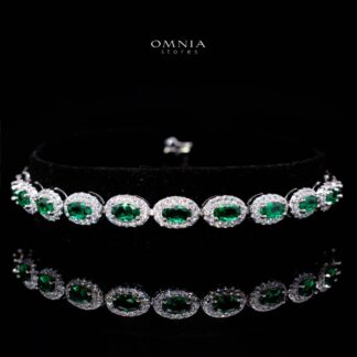 Omnia Syra Green Silver Bracelet in 925 Silver High Quality Simulated Diamonds