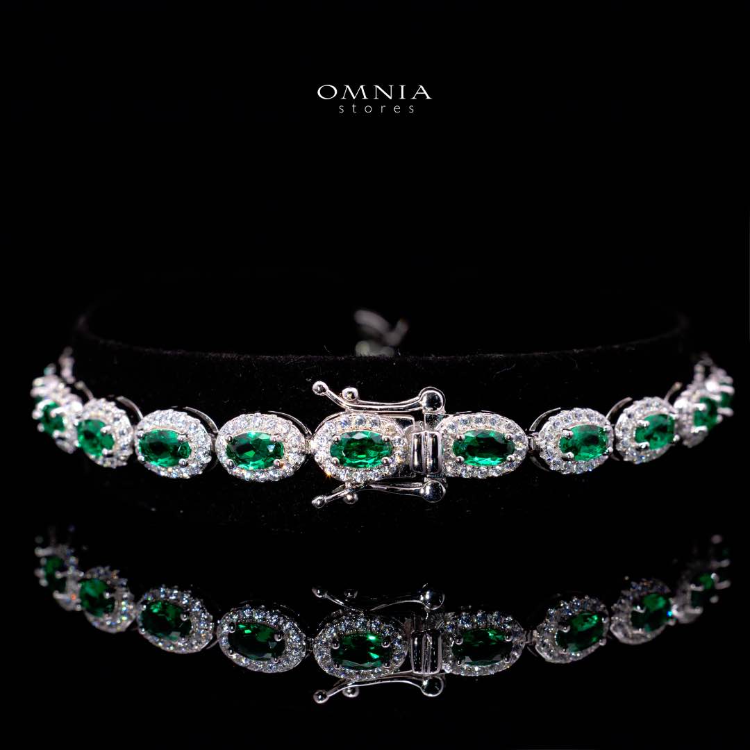 Omnia Syra Green Silver Bracelet in 925 Silver High Quality Simulated Diamonds - Image 2
