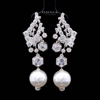 Omnia Suraiya Silver Winged Freash Real Pear Drop Earrings in 925 Silver High Quality White Simulated Diamond Stones