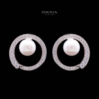 Omnia Afra Fresh Real Water Pearl Earrings 925 Silver High Quality Simulated Diamonds