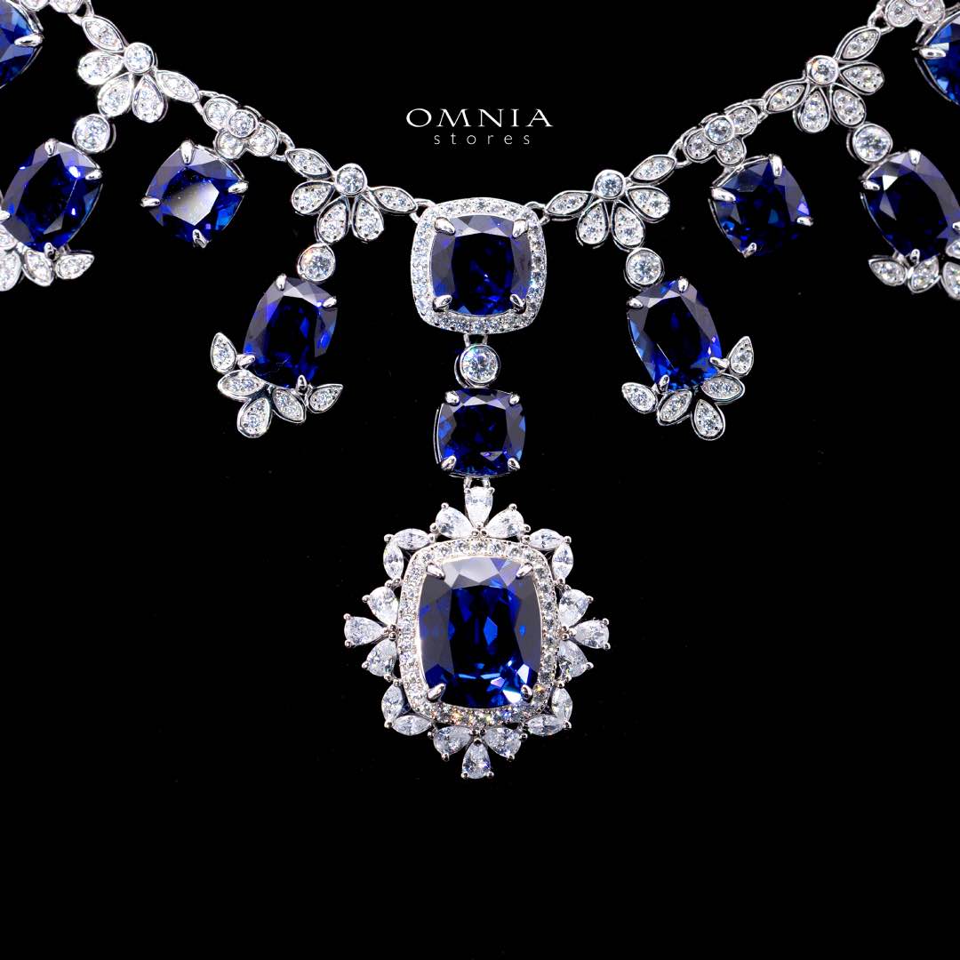 Omnia Alyah White and Blue Necklace With High Quality GRC Certified Sapphire Lab Grown Stones in 925 Silver - Image 2
