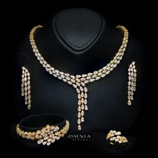 Omnia Nasiha Luxury Bridal Gold Full Set in High Quality Zircon Stone Rhodium Plated
