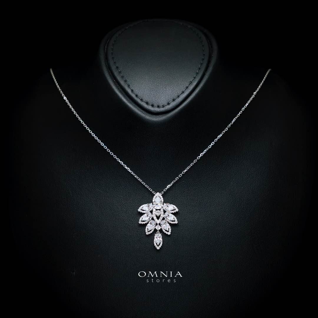 Omnia Nyza White Floral Pendant Necklace With High Quality Certified Lab Crafted Stones In 925 Silver - Image 2