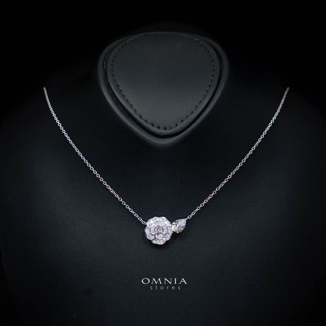 Omnia Aalyah White Floral Pendant Necklace With High Quality Certified Lab Crafted Stones In 925 Silver - Image 3