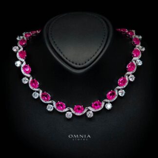 Omnia Saraya Silver Pink Necklace In 925 Silver With High Quality Lab Crafted Stones 43CM