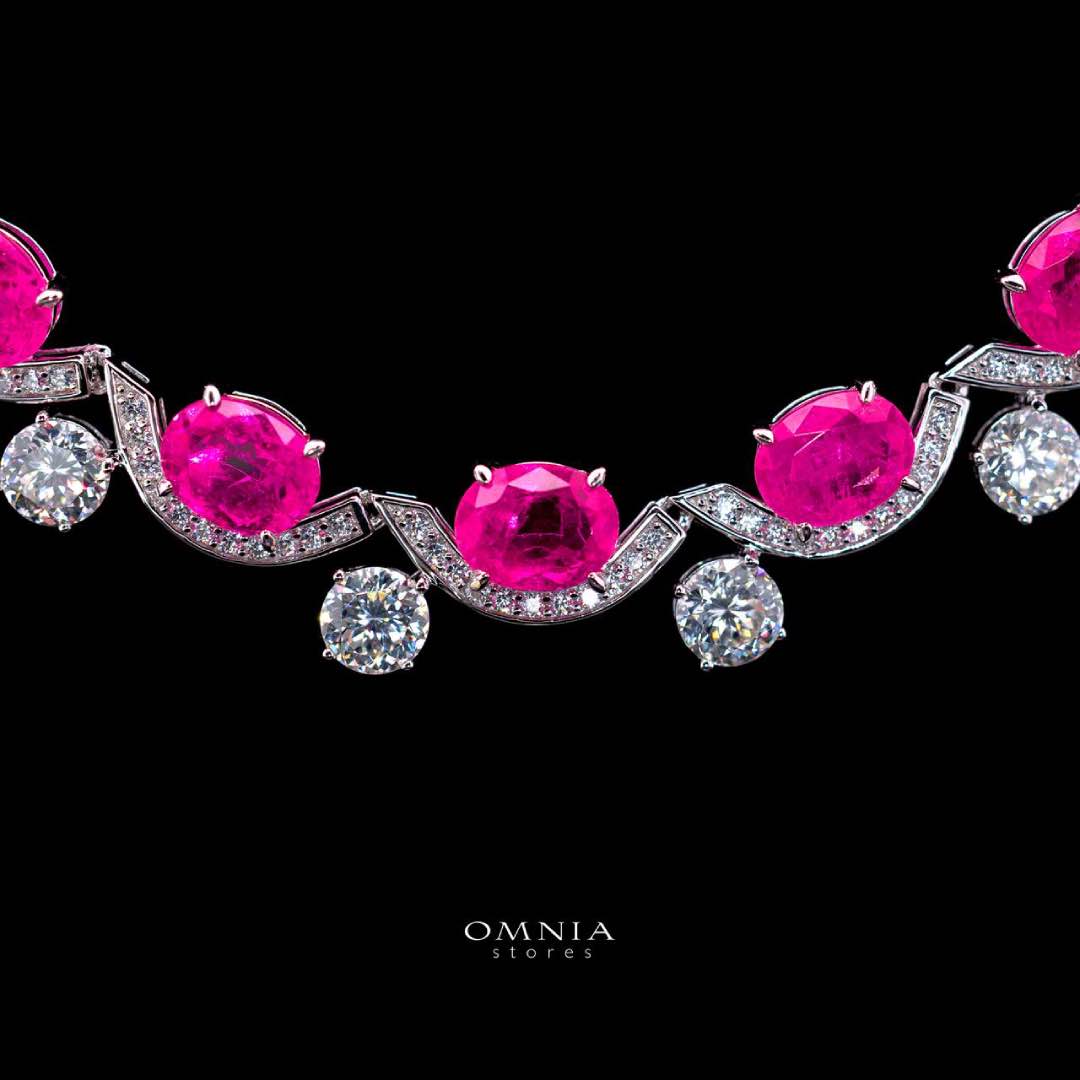 Omnia Saraya Silver Pink Necklace In 925 Silver With High Quality Lab Crafted Stones 43CM - Image 2