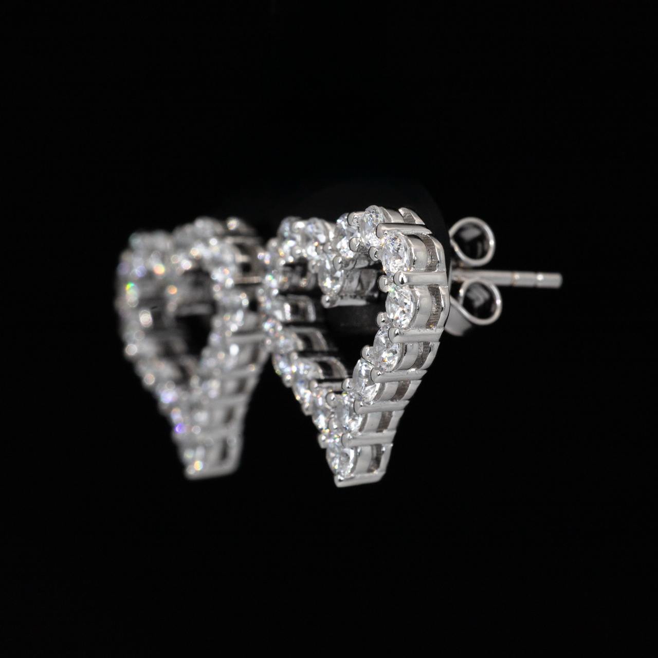 Omnia Afiya White Heart Earrings With High Quality Certified Lab Crafted Stones In 925 Silver - Image 3