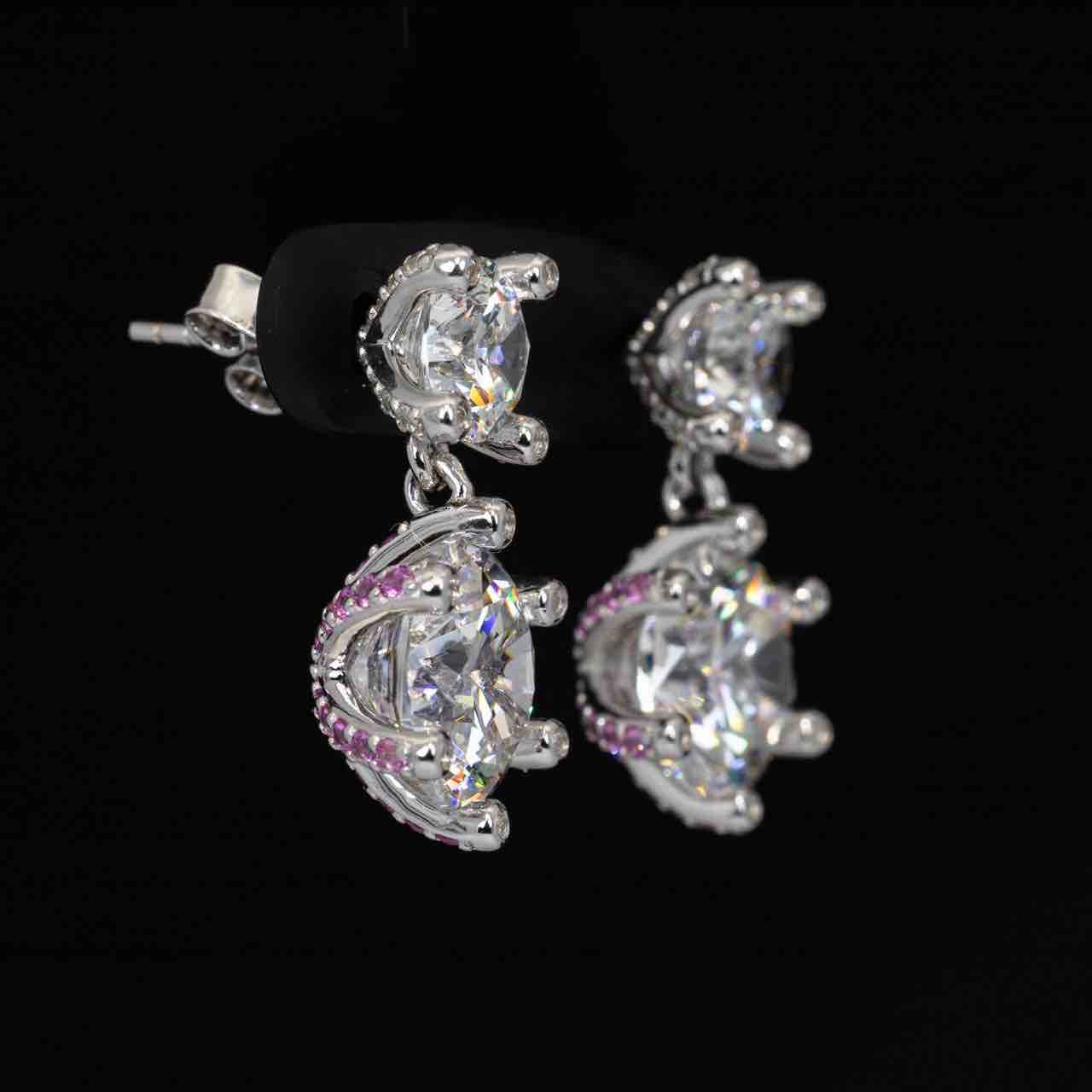Omnia Asel White Round Earrings With High Quality Certified Lab Crafted Stones In 925 Silver - Image 2