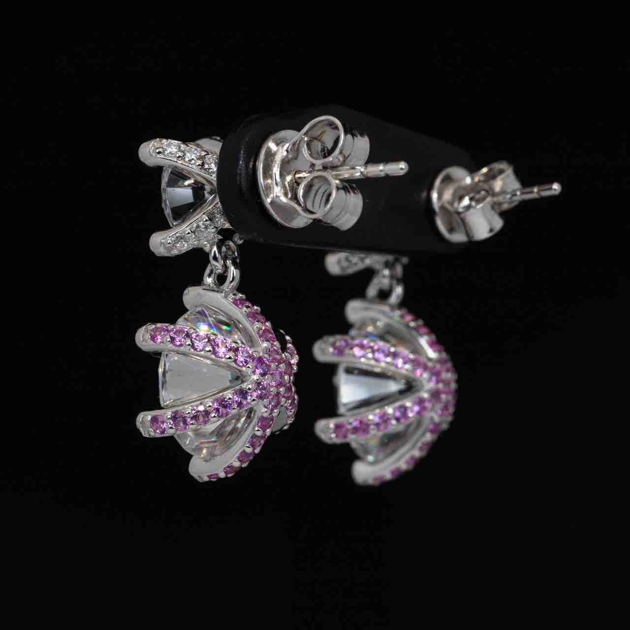 Omnia Asel White Round Earrings With High Quality Certified Lab Crafted Stones In 925 Silver - Image 4