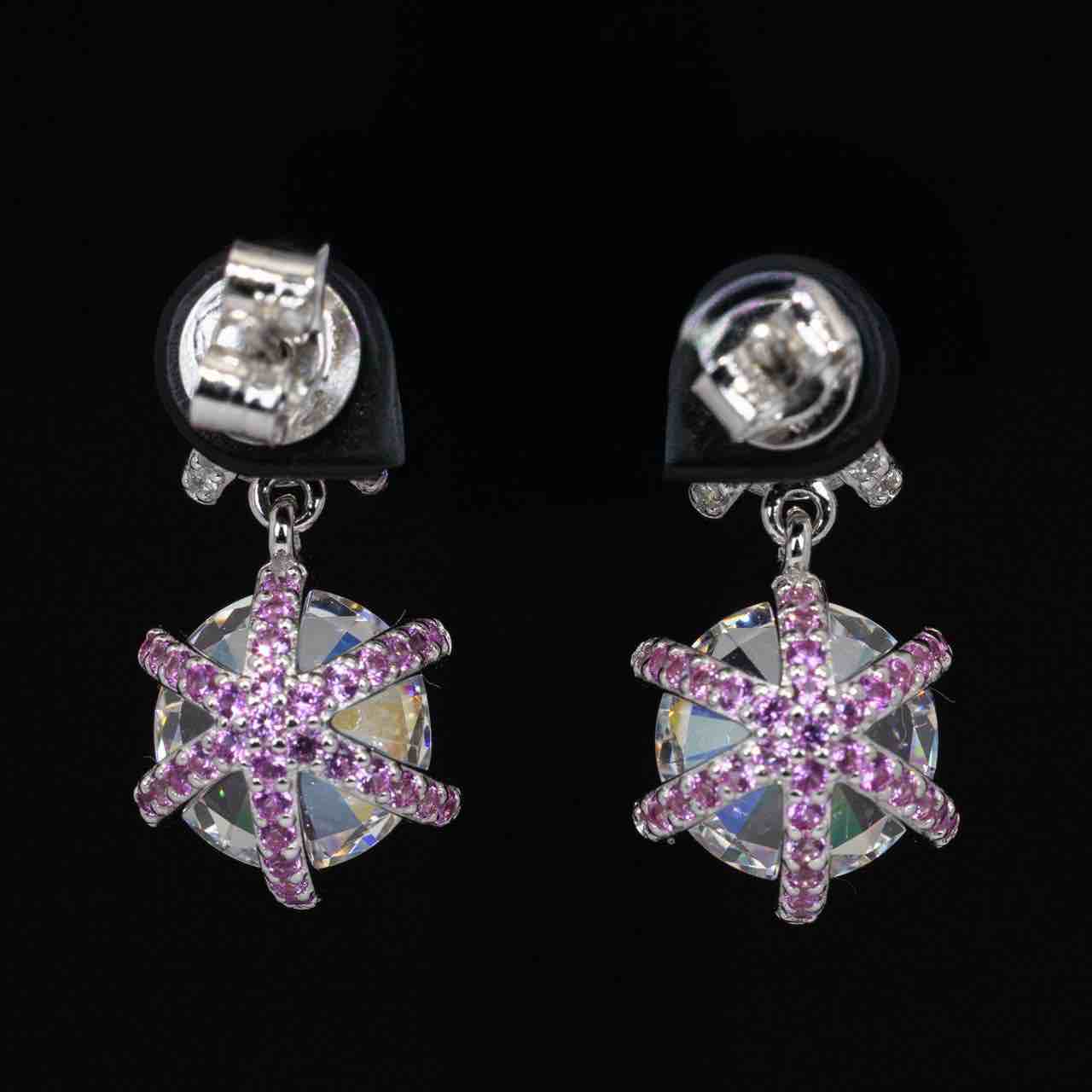 Omnia Asel White Round Earrings With High Quality Certified Lab Crafted Stones In 925 Silver - Image 3