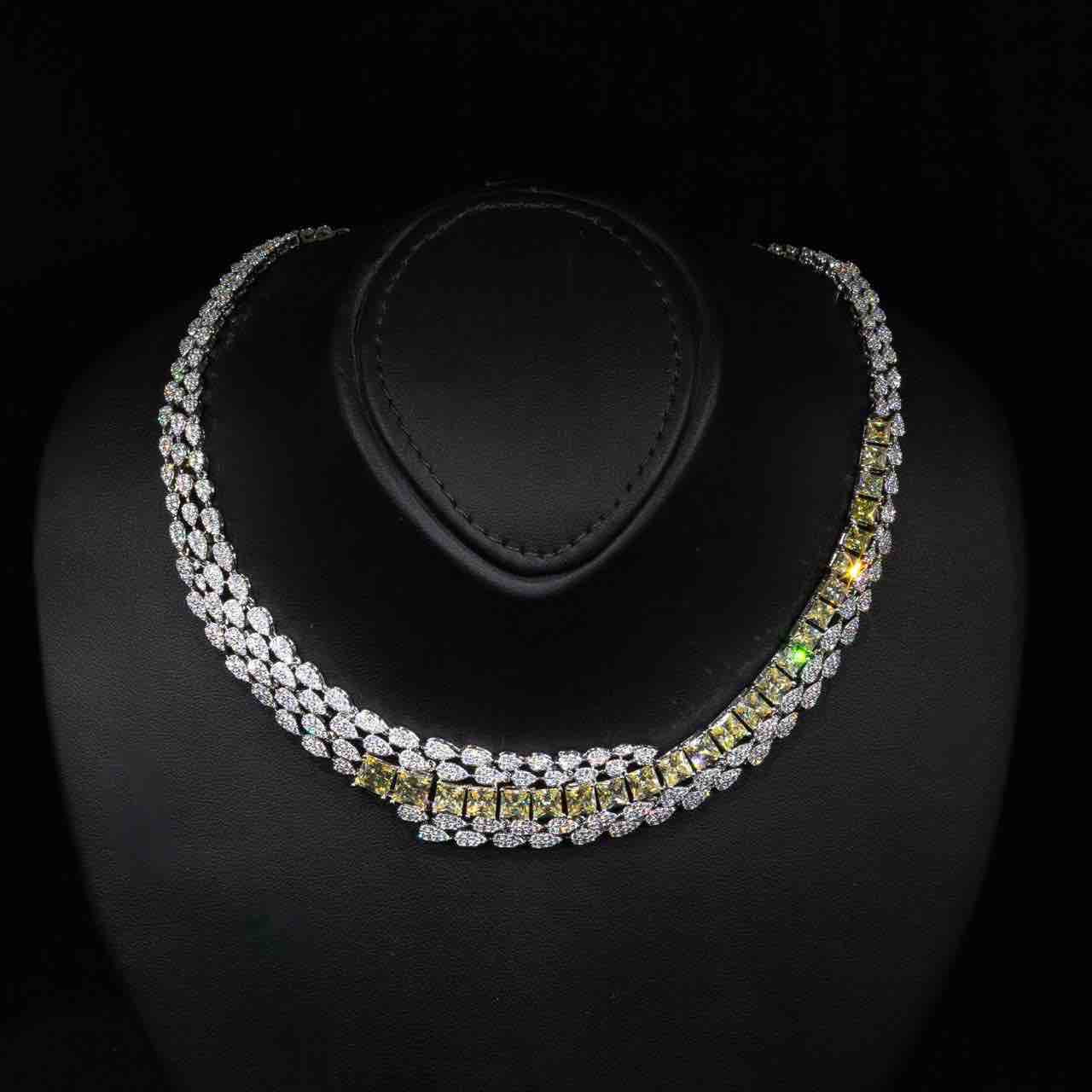 Omnia Trinity Yellow Luxury Bridal Full Set in High Quality Zircon Stone in Rhodium Plated - Image 2