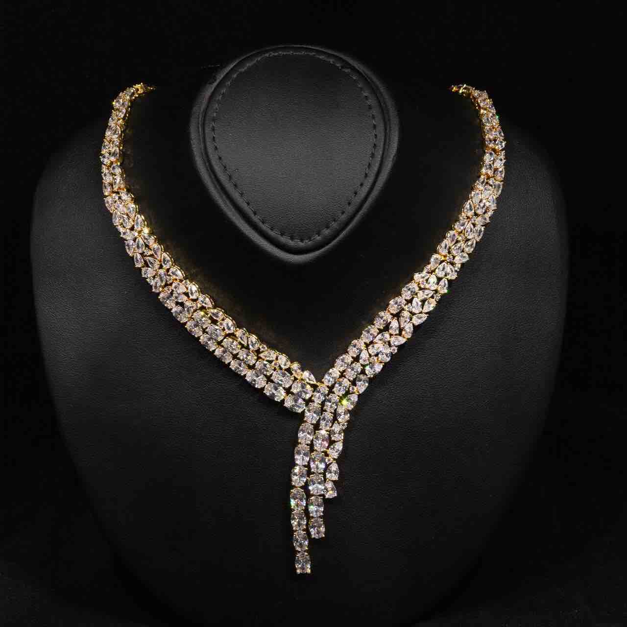 Omnia Millie Gold Luxury Bridal Full Set in High Quality Zircon Stone in Rhodium Plated - Image 3