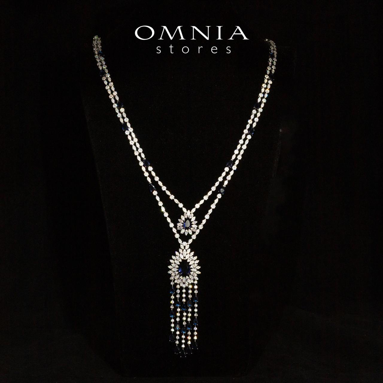 Omnia Alena Luxury Blue Bridal Long Chain Full Set in High Quality Zircon Stone Rhodium Plated - Image 2