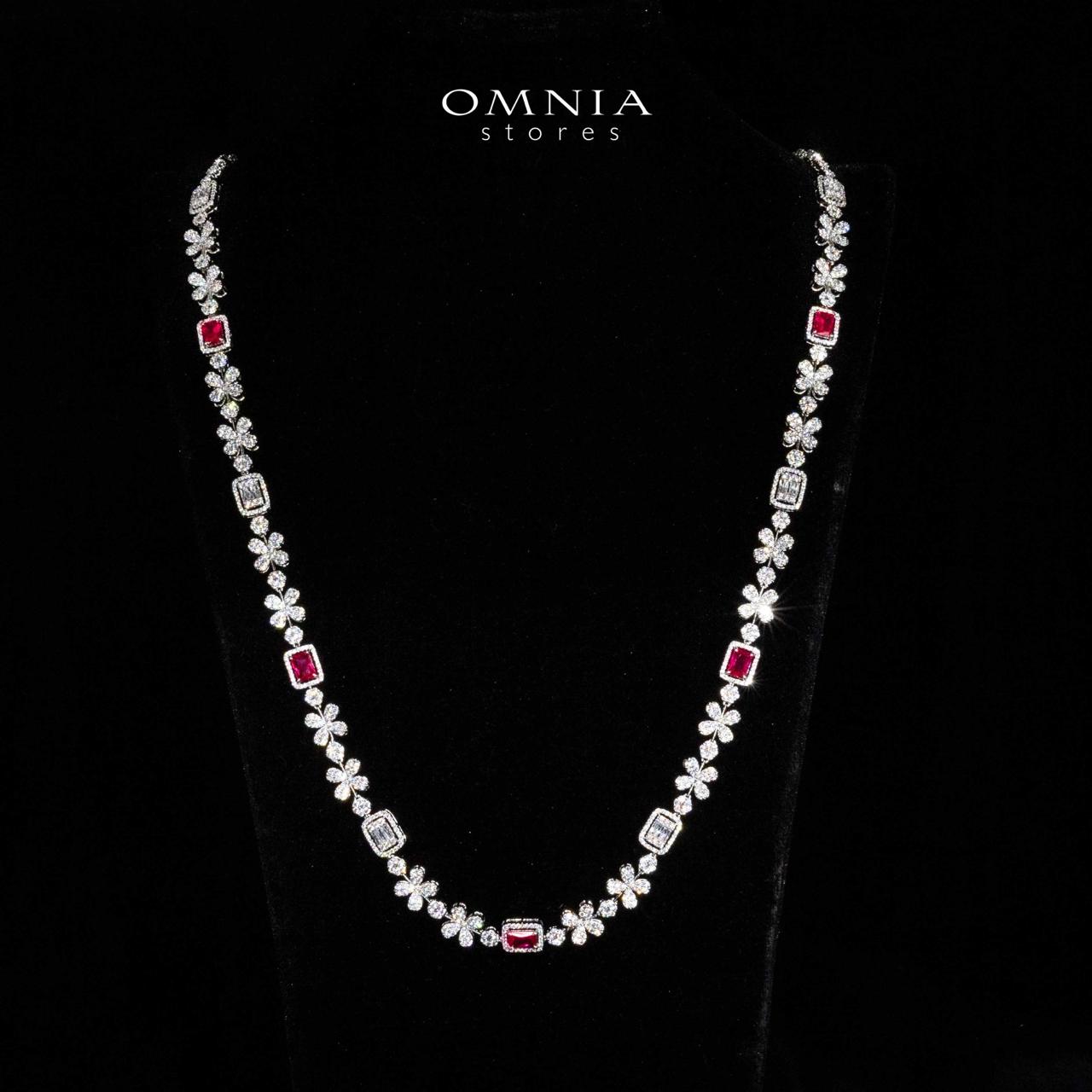 Omnia Reyna Red Luxury Bridal Long Chain Full Set in High Quality Zircon Stone Rhodium Plated - Image 2