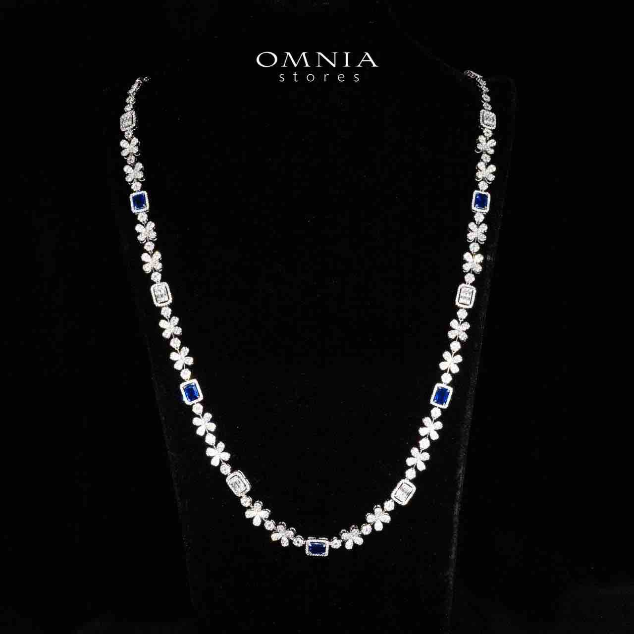 Omnia Reyna Blue Luxury Bridal Long Chain Full Set in High Quality Zircon Stone Rhodium Plated - Image 2